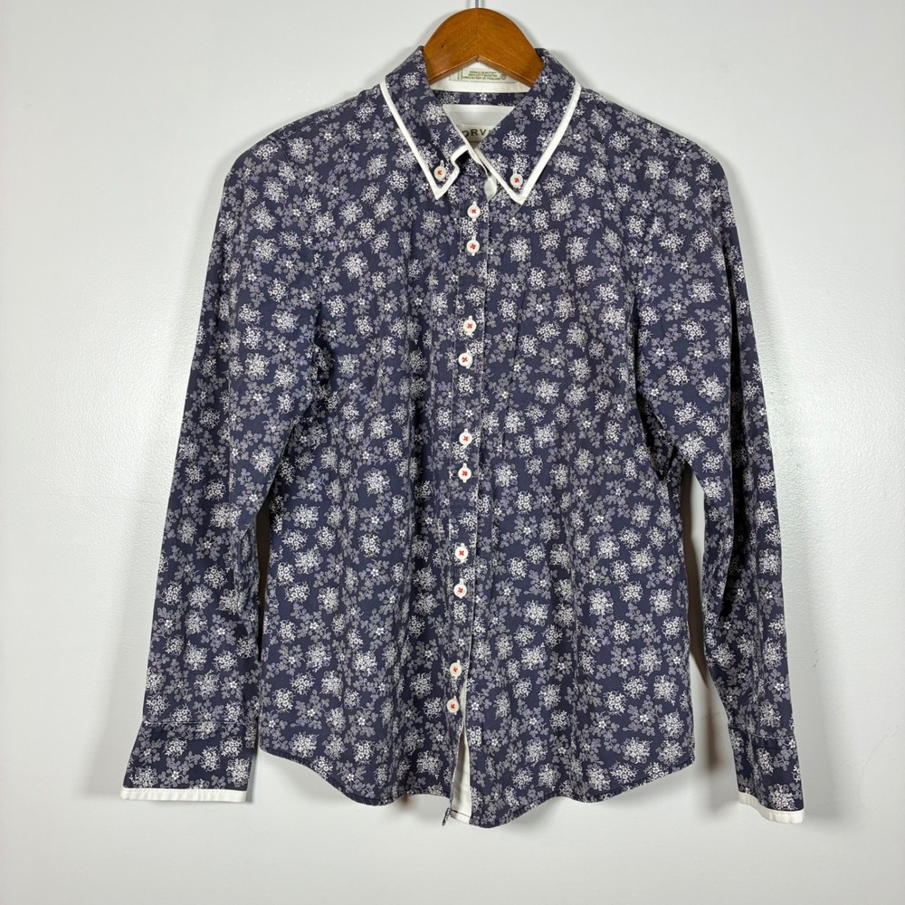 Orvis Button Down Shirt 10 Floral Wrinkle Resistant Cotton Coastal Preppy